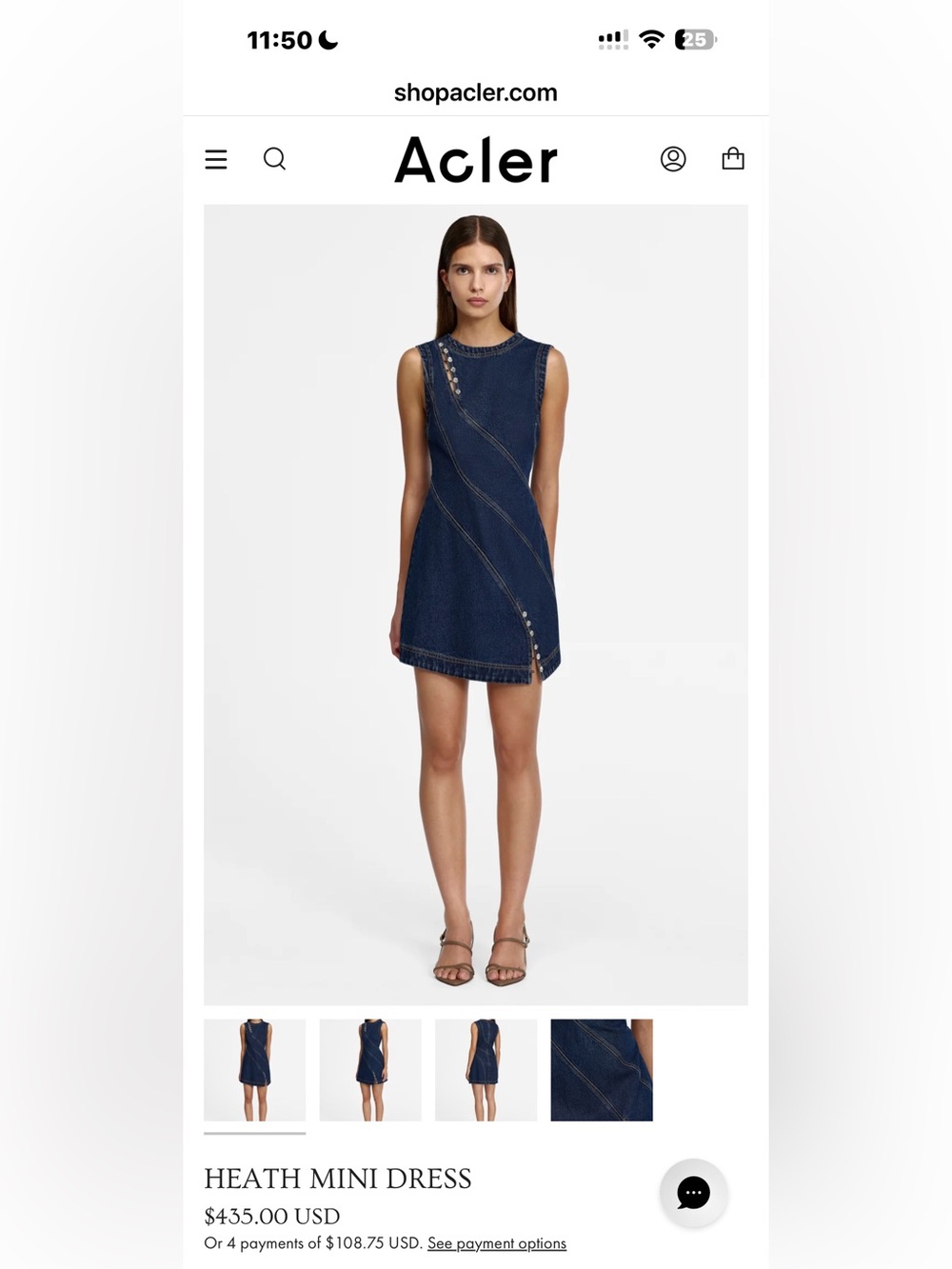 Sleeveless Dark Blue Denim Mini Dress with Button Detail